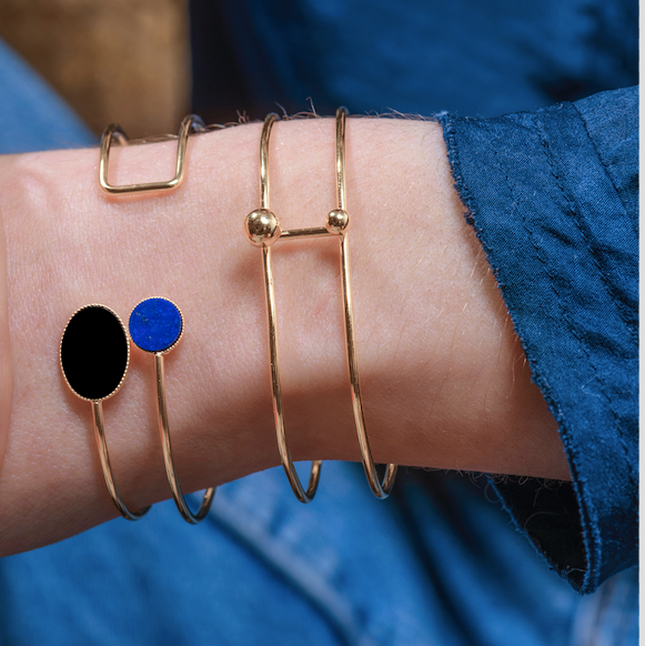 Bracelet jonc 2 boules asymétriques