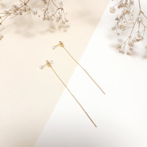Boucles d'oreilles puce perle et chaine