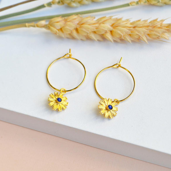 Boucles D'Oreilles Créole Petit Soleil Avec Pierre