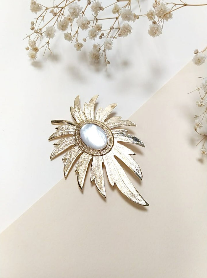 Broche épingle Palmier Vert Avec Cristaux D'ambre - Thème île Plage Vacances, Dorée, Neuve Sans Emballage