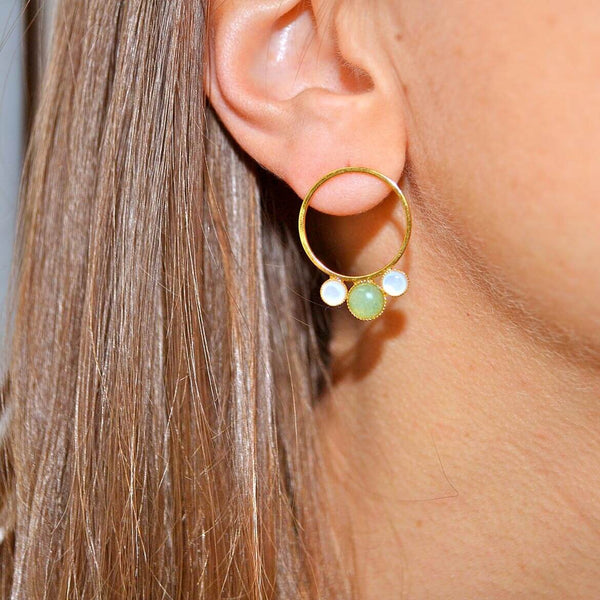 Boucles D'Oreilles 3 Pierres Rondes, 1 Grande 2 Petites